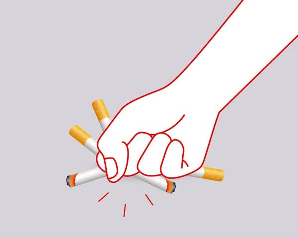 Menschenhände Zerquetschen Zigarette Raucherentwöhnung Welt Kein Tabaktag Abbildung Isoliert Auf — Stockvektor