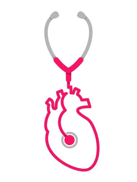 人心脏形状的听诊器 检查心脏 医学概念 在白色背景上隔离的矢量插图 — 图库矢量图片