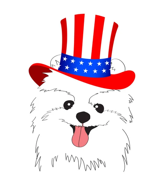 Cute Cartoon Pies Styl Zarys Amerykańskim Kapeluszem Lipca Szczęśliwego Dnia — Wektor stockowy
