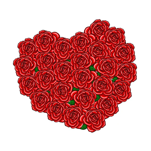 Rose Rosse Forma Cuore Illustrazione Vettoriale Isolata Sfondo Bianco Buon — Vettoriale Stock