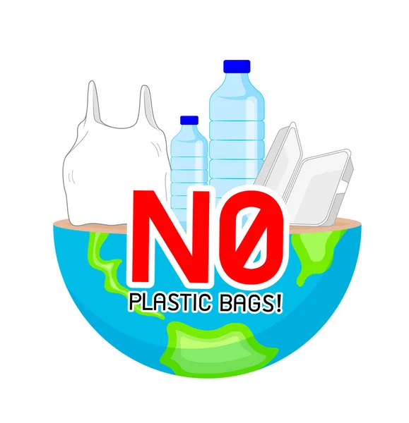 对全球的塑料袋说不 全球变暖概念 图标设计 在白色背景上隔离的插图 — 图库矢量图片