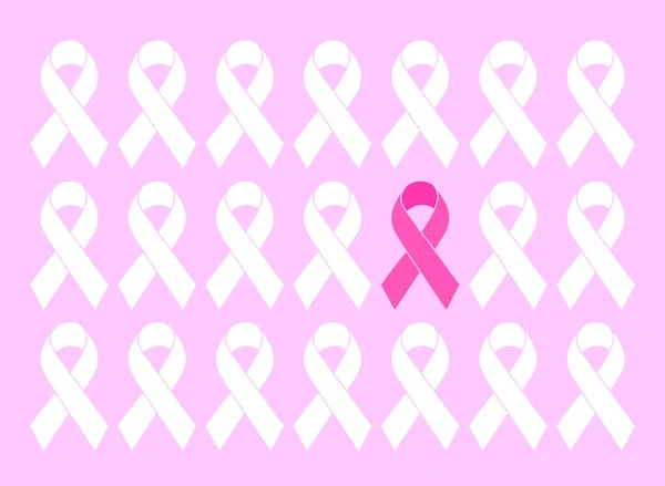 Cinta Rosa Blanca Campaña Del Mes Concientización Del Cáncer Mama — Vector de stock