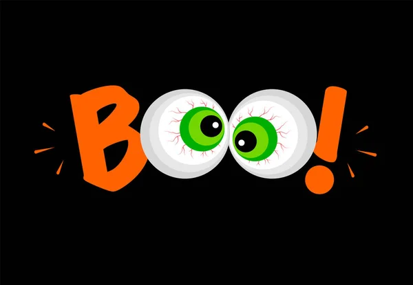 Olhos Halloween Com Boo Letterimg Olhos Desenhos Animados Black Blackground —  Vetores de Stock