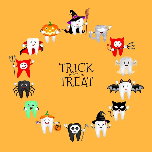 Cartoon Spooky Tooth Halloween Costumes Trick Treat Halloween Concept Illustration — Stock Vector