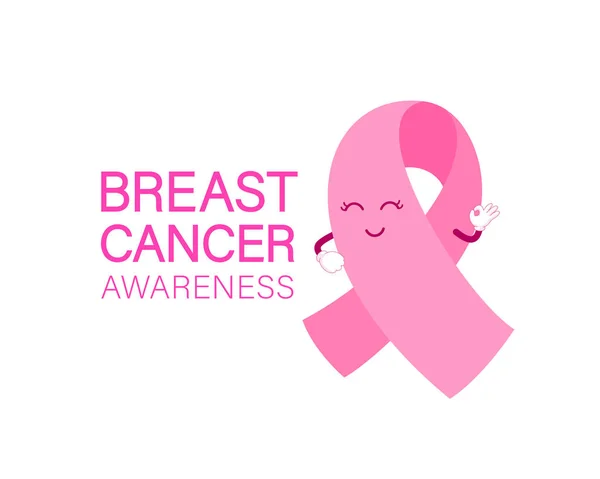 Cartoon Pink Ribbon Character Design Breast Cancer Awareness Month Campaign — Stock Vector