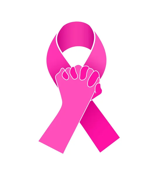 Tomadas Mano Cinta Rosa Campaña Del Mes Concientización Del Cáncer — Vector de stock