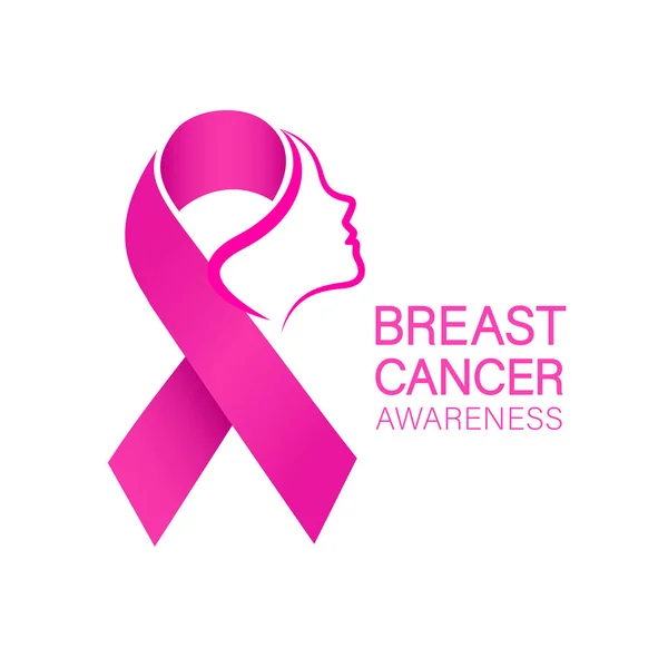 Woman Face Pink Ribbon Breast Cancer Awareness Month Campaign Icon — Stock Vector