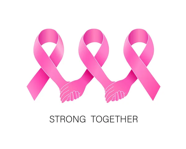 Hålla Händerna Rosa Band Bröst Cancer Medvetenhet Månad Kampanj Ikon — Stock vektor