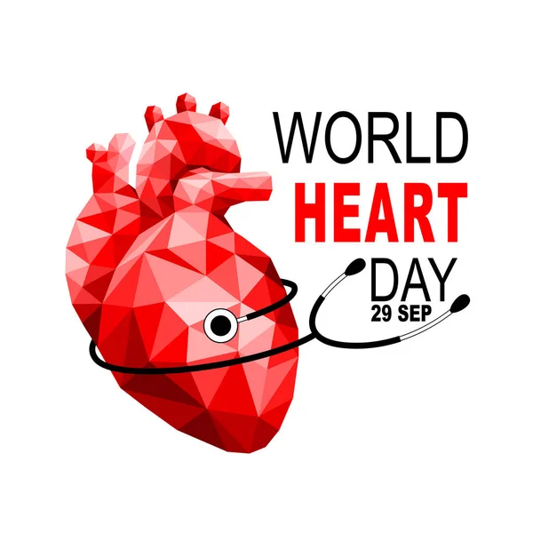 Abstrakte Menschliche Herz Polygonalen Stil Mit Stethoskop Weltherztag Gesundheitskonzept Illustration — Stockvektor