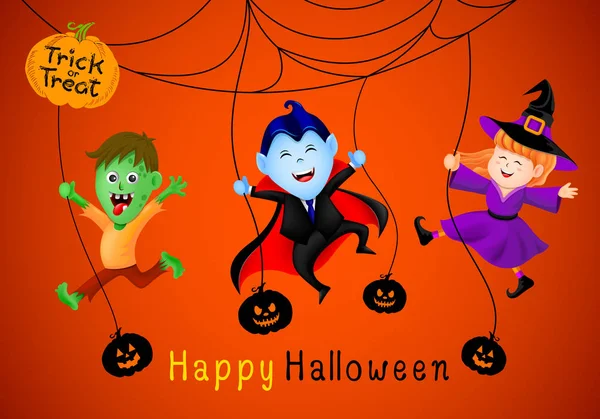 Halloween Tecknad Teckenuppsättning Med Cobweb Greve Dracula Zombie Och Häxa — Stock vektor