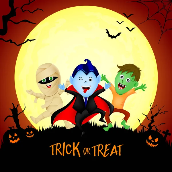 Halloween Personaje Dibujos Animados Conjunto Con Luna Cuenta Drácula Zombi — Vector de stock