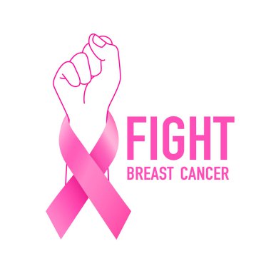 Pembe kurdeleli el. Meme kanseri kavramına karşı mücadele. Meme kanseri farkındalık ay afiş. poster, afiş, t-shirt için tasarım. Beyaz arka planda yalıtılmış çizim.