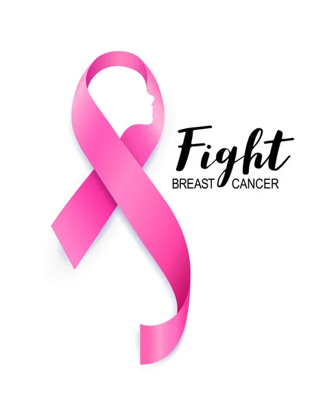 Cara Mulher Fita Rosa Campanha Conscientização Câncer Mama Luta Contra —  Vetores de Stock