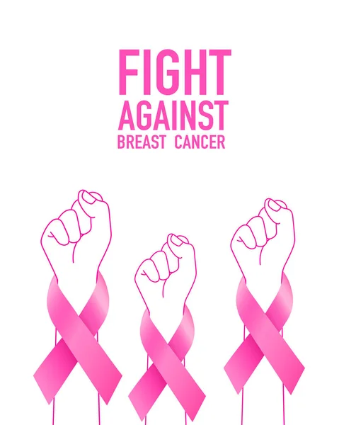 Χέρι Ροζ Κορδέλα Καταπολέμηση Της Έννοιας Του Καρκίνου Του Μαστού — Διανυσματικό Αρχείο