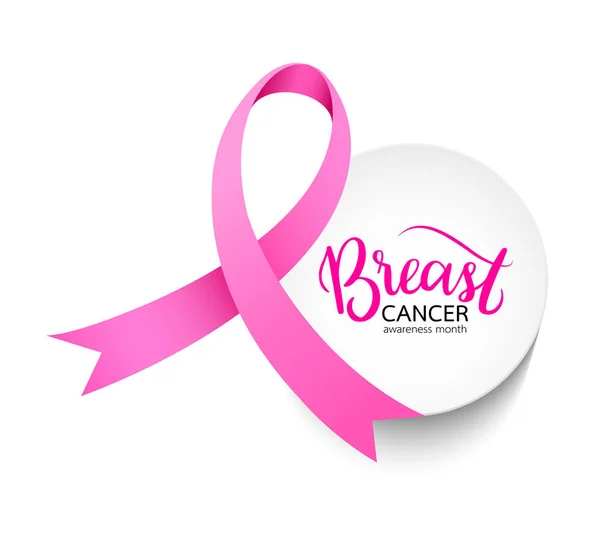 Pink Ribbon Circle Breast Cancer Awareness Month Campaign Icon Design — Stock Vector