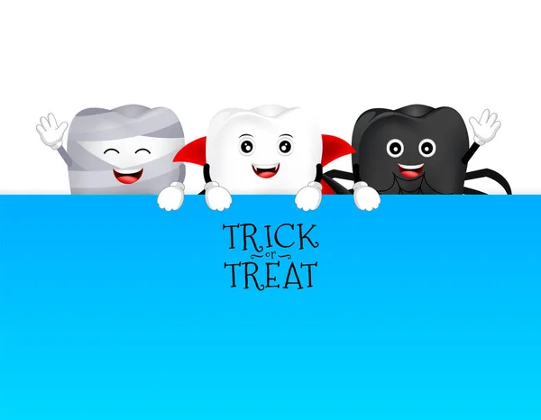 Kreskówkowy Ząb Pustym Papierowym Transparentem Tekst Wesołego Halloween Projekt Ilustracji — Wektor stockowy