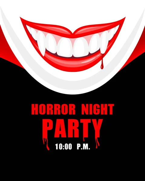 Vampire Teeth Blood Horror Night Party Halloween Concept Illustration Invitation — Stock Vector