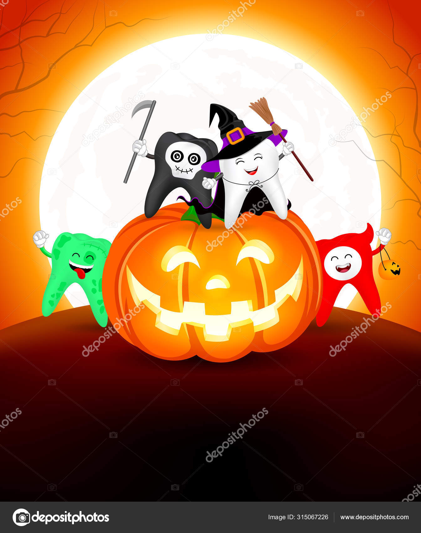 Image vectorielle Jeu Dents Dessin Animé Halloween Assis Sur Citrouille  Dent Mignonne par ©wowow - 315067226, image size:1344x1700