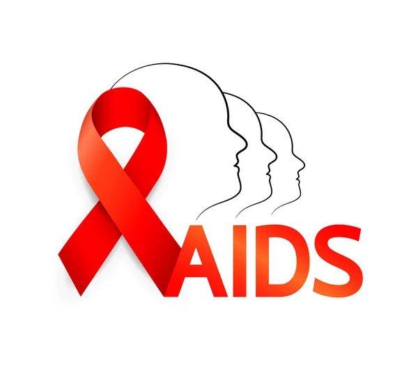 Aids Awareness Red Ribbon Human Head World Aids Day Concept — Stock Vector