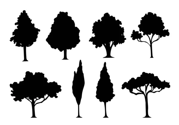 Набор Силуэтов Деревьев Векторная Иллюстрация Белом Фоне — стоковый вектор