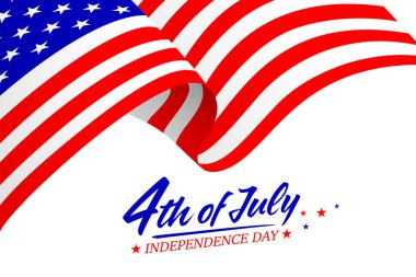 United States of America 4th of July, Independence Day. Calligraphic Fourth of July with flag. Vector typography for banner or poster design. Illustration on white.