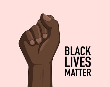 Black lives matter banner design with fist. Campaign against racial discrimination of dark skin color. Vector Illustration.