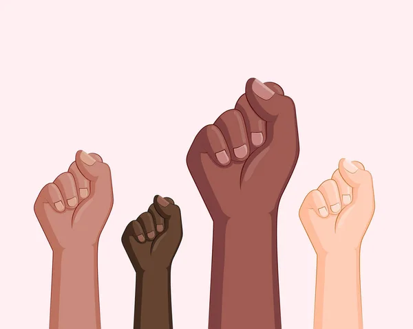 Black Lives Matter Banner Design Fists Black White Hands Together — 스톡 벡터