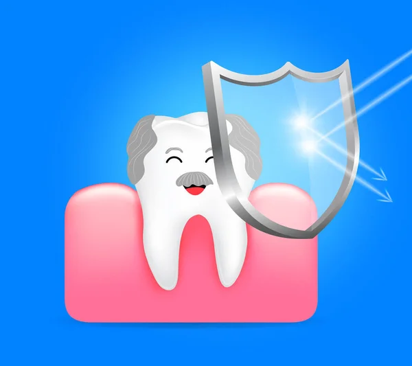 Dente Gengiva Saudáveis Com Escudo Proteção Cárie Conceito Cuidados Dentários —  Vetores de Stock