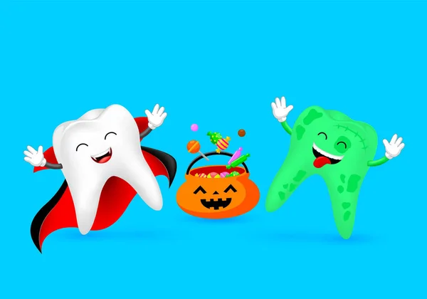 Diente Espeluznante Dibujos Animados Con Caramelos Truco Trato Concepto Halloween — Archivo Imágenes Vectoriales