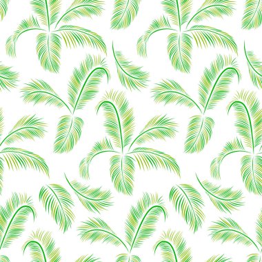 Yeşil palmiye yaprakları. Vektör kusursuz desen. Doğal organik