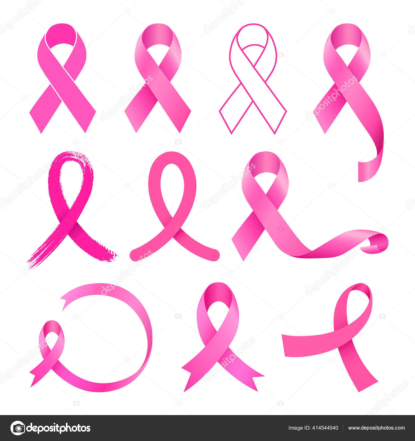 ピンクリボンのデザインセット 乳がん啓発月間 イラスト ストックベクター C Wowow