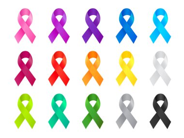 Cancer Ribbon. Awareness ribbon different color set. International Day of cancer, World Cancer Day. Vector illustration design. clipart