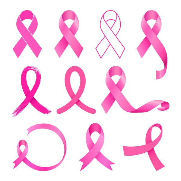Pink Ribbon Design Set Breast Cancer Awareness Month Illustration — Stock Vector