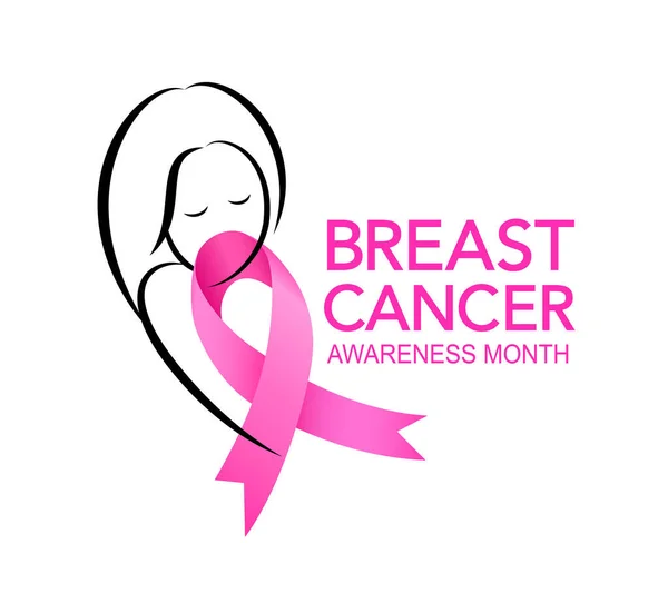 Projekt Graficzny Różowej Wstążki Kampania Miesiąc Świadomości Temat Raka Piersi — Wektor stockowy