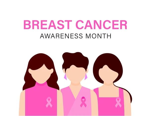 Moc Walki Rakiem Piersi Kobiety Noszące Różowe Wstążki Kampanii Rzecz — Wektor stockowy