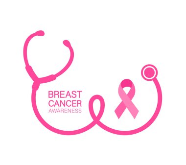 Kadın göğsü şeklinde steteskop. Kadın sağlığı konsepti. Meme Kanseri Bilinci Ay Kampanyası. Vektör illüstrasyonu.