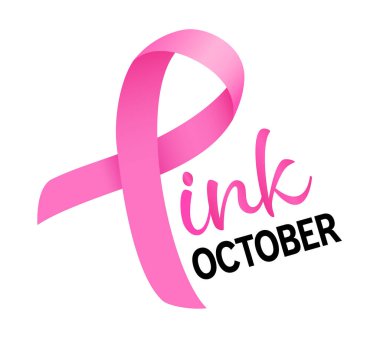 Pembe Ekim meme kanseri amblemi pembe kurdele sembollü farkındalık ayı işareti. Vektör illüstrasyonu.