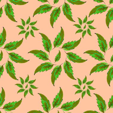 suluboya elle boyanmış yeşil yapraklar ve dallar.