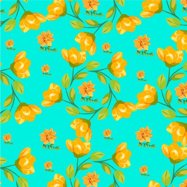 Çiçekli kusursuz çiçek deseni, vektör illüstrasyonu