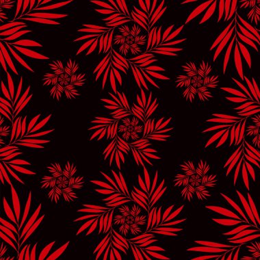 Kırmızı yapraklı dekoratif çiçek deseni
