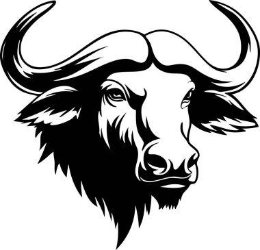 Vahşi Yaşam Markası ve Kabile Tasarımı İçin Cesur Siyah ve Beyaz Bufalo Baş Vektörü