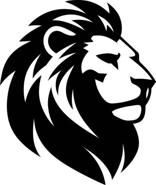 Dairesel çerçevede görkemli aslan baş silueti, güçlü vahşi hayvan vektör amblemi, logo ve dövme tasarımı için kabile kral sanat çalışması