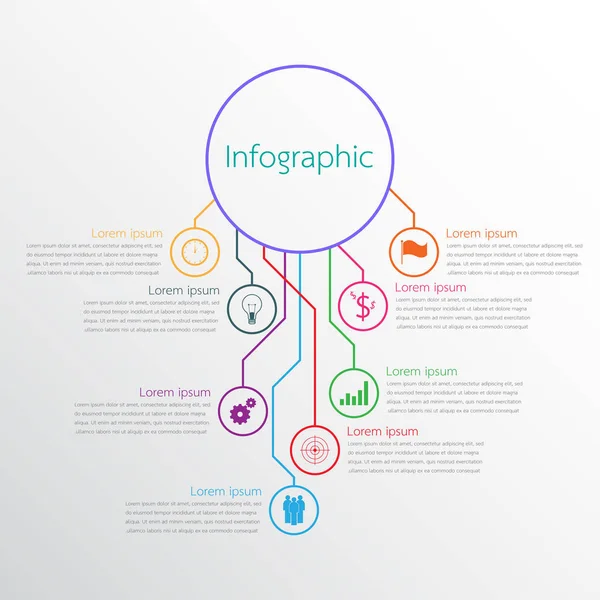 Modelos Infográficos Vetoriais Usados Para Relatórios Detalhados Todos Tópicos —  Vetores de Stock