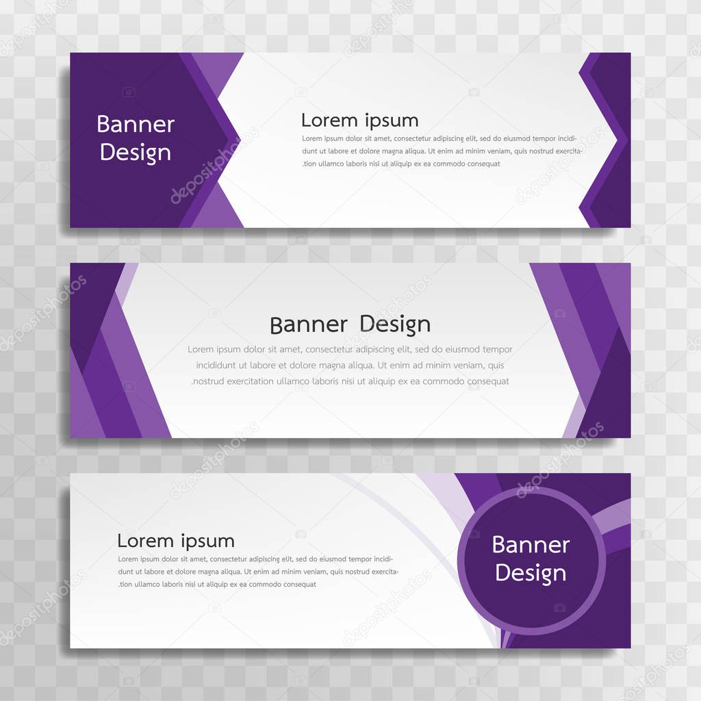 A set of purple banner templates designed for the web and various headlines are available in three different designs.
