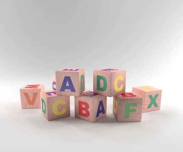 Wooden blocks with letters, education concept, 3D render