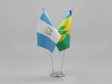Saint Vincent ve The Grenadines - Guatemala İşbirliği Bayrakları, Beyaz Arkaplan - 3D Render