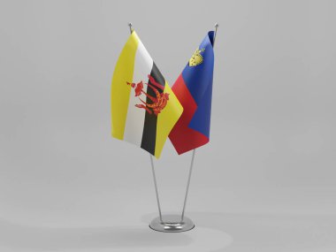 Lihtenştayn - Brunei İşbirliği Bayrakları, Beyaz Arkaplan - 3D Render