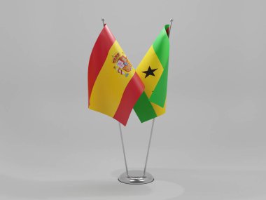 Sao Tome ve Principe - İspanya İşbirliği Bayrakları, Beyaz Arkaplan - 3D Render