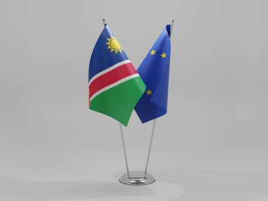Avrupa Birliği - Namibya İşbirliği Bayrakları, Beyaz Arkaplan - 3D Render