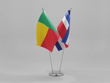 Kosta Rika - Benin İşbirliği Bayrakları, Beyaz Arkaplan - 3D Render